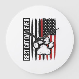 Best Cat Dad Ever Patriotic Paw Flag Design_1 Large Clock