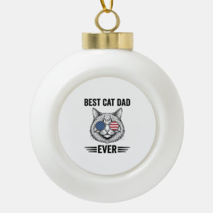 Best Cat Dad Ever Patriotic Vintage Cat Design_1 Ceramic Ball Christmas Ornament