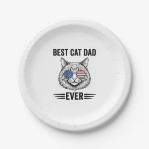 Best Cat Dad Ever Patriotic Vintage Cat Design_1 Paper Plate