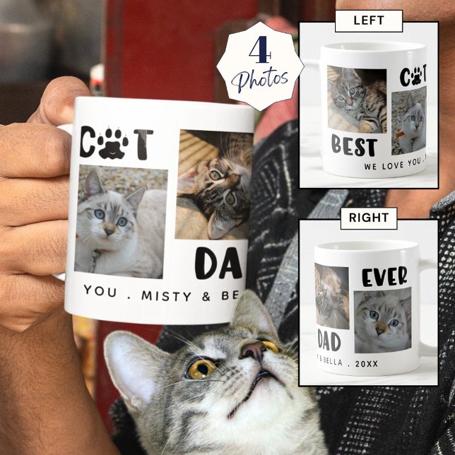 BEST CAT DAD EVER Photo Collage Paw Print Coffee Mug (Creator Uploaded)