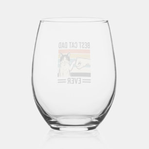 Best Cat Dad Ever Retro Cat Fist Bump Shirt_1 Stemless Wine Glass