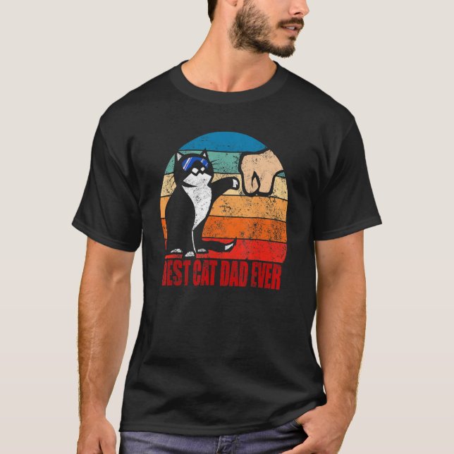 Best Cat Dad Ever Retro Fathers Day Daddy Paw Fist T-Shirt (Front)