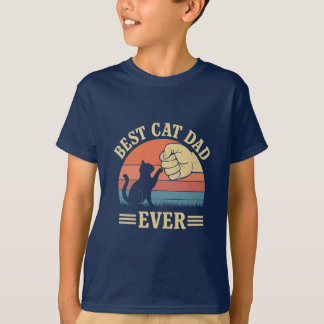 Best Cat Dad Ever Retro Fist Bump Funny Pet Lover  T-Shirt