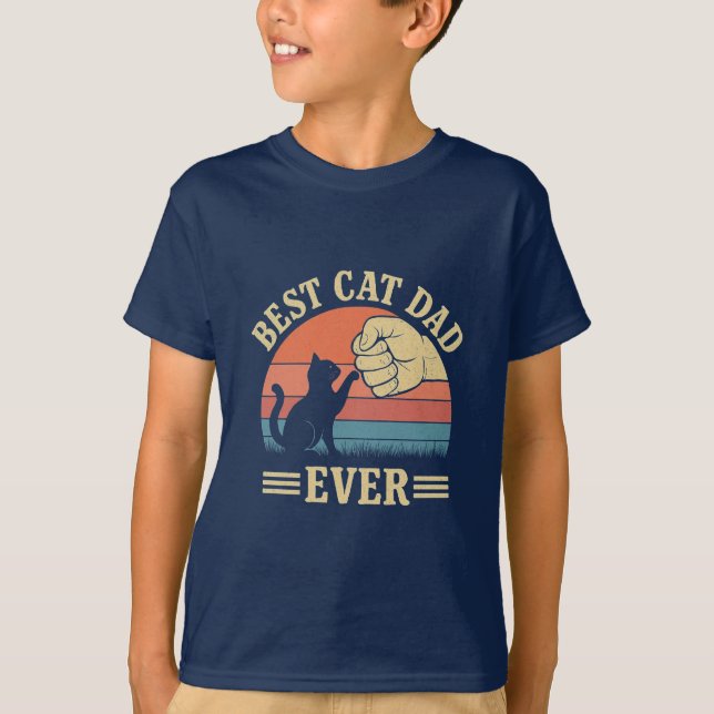 Best Cat Dad Ever Retro Fist Bump Funny Pet Lover  T-Shirt (Front)