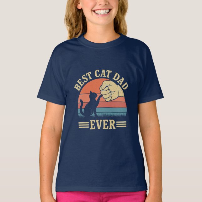 Best Cat Dad Ever Retro Fist Bump Funny Pet Lover  T-Shirt (Front)