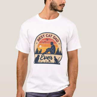 Best Cat Dad Ever | Retro Vintage Sunset Cat Lover T-Shirt