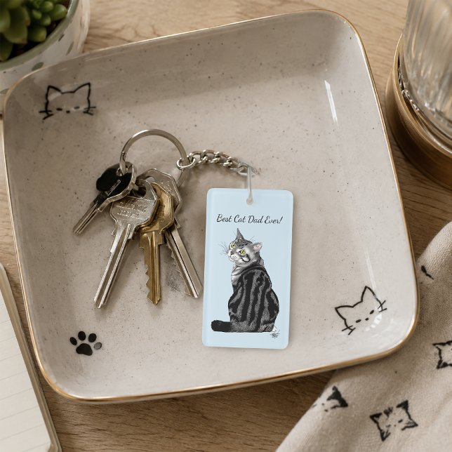 Best Cat Dad Ever Silver Tabby Father's Day Key Ring (Creator Uploaded)