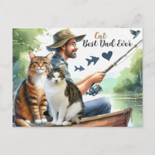 Best Cat Dad Fishing Holiday Postcard