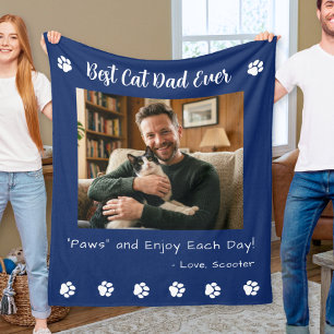 Best Cat Dad Paws Blue Pet Photo Fleece Blanket