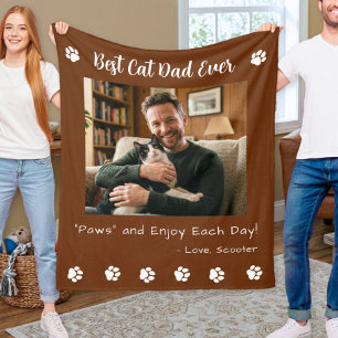 Best Cat Dad Paws Brown Pet Photo Fleece Blanket