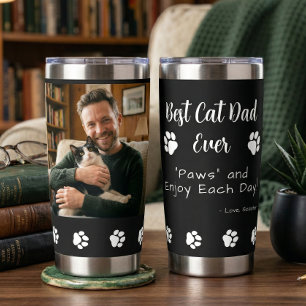 Best Cat Dad Paws Pet Black Photo Coffee Insulated Tumbler