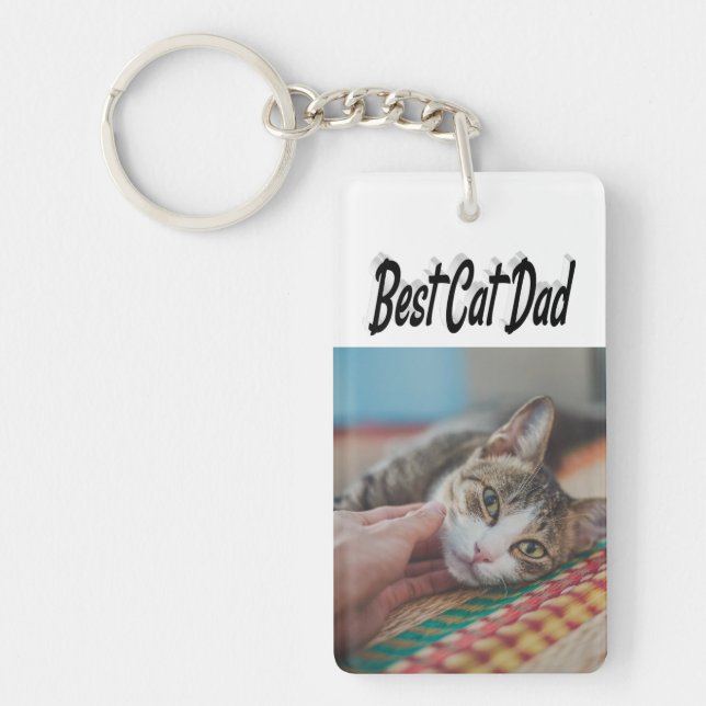 Best Cat Dad Photo Black text   Key Ring (Front)