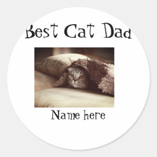 best cat dad photo name fathers day pet dad daddy  classic round sticker