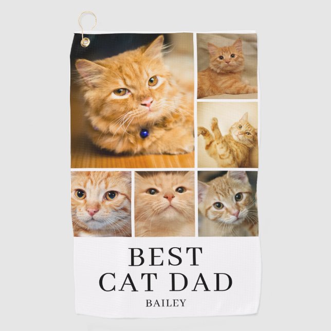 Best Cat Dad Photo Personalised  Golf Towel (Front)