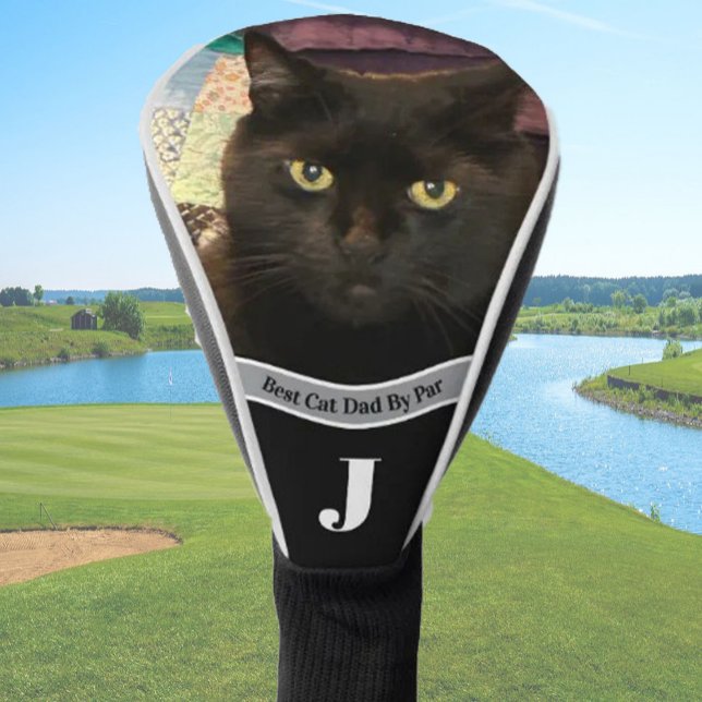 Best cat dad photo template custom black driver golf head cover (Creator Uploaded)