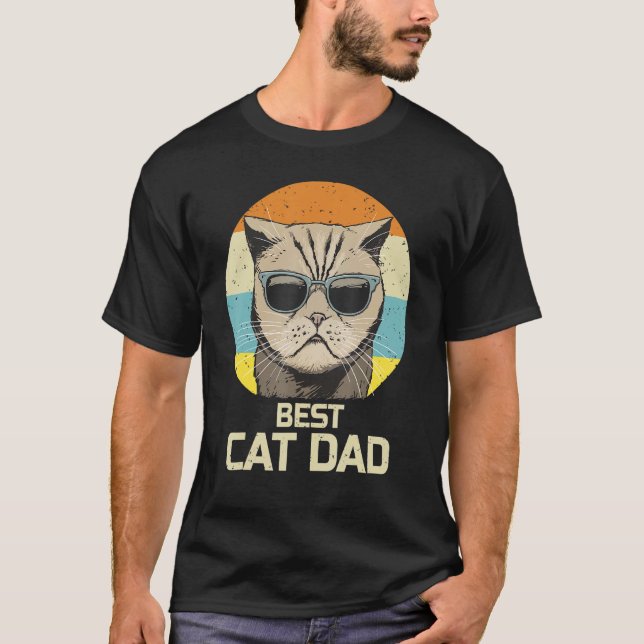 Best Cat Dad Sunglasses Retro Funny Fathers Day T-Shirt (Front)