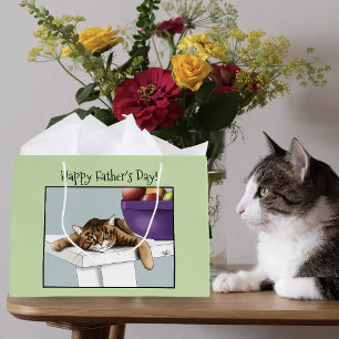 Best Cat Dad Sweet Tabby Cat Father’s Day Green Large Gift Bag
