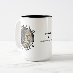 Best Cat Dad Two Photo Modern Typography Two-Tone Coffee Mug