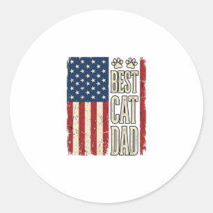 Best Cat Dad Vintage Flag Shirt Design_1 Classic Round Sticker