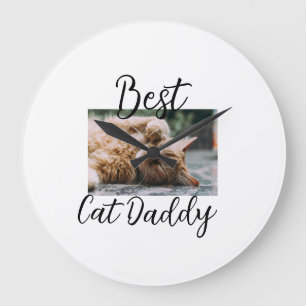 Best cat Daddy parents pet photo dad mom simple  Large Clock