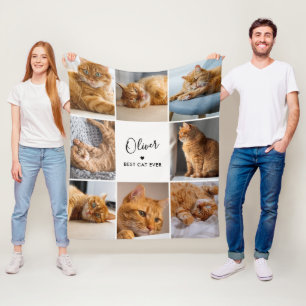 Best Cat Ever Custom Text 8-Photo Collage Fleece Blanket