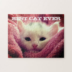 Best Cat Ever Personalised Cat Photo Pink Blanket Jigsaw Puzzle