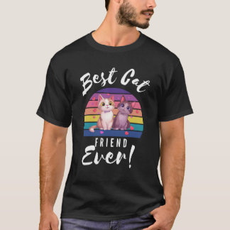 Best Cat Friend Ever Retro Friendship Month T-Shirt