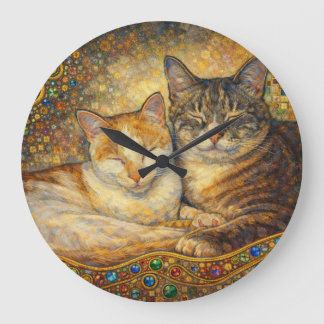 Best Cat Friends Klimt-inspired Large Clock