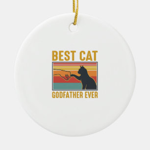 Best Cat Godfather Ever Vintage Cat Vector Design_ Ceramic Tree Decoration