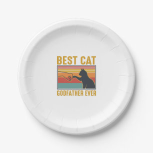 Best Cat Godfather Ever Vintage Cat Vector Design_ Paper Plate