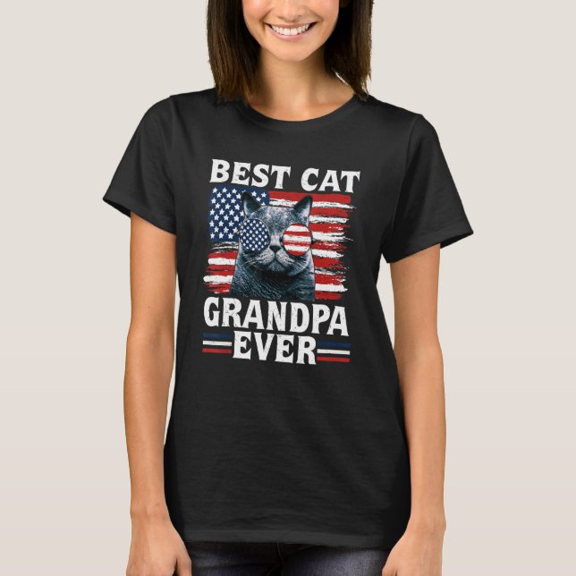 Best Cat Grandpa Ever American Flag Patriotic 4th  T-Shirt (Front)