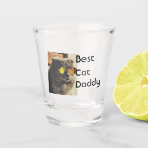 Best cat mom dad add cat photo name gift template  shot glass