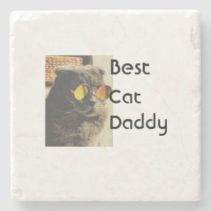 Best cat mom dad add cat photo name gift template stone coaster