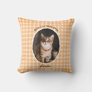 Best Cat Mom Ever Custom Funny Cute 2 Pet Photos Cushion