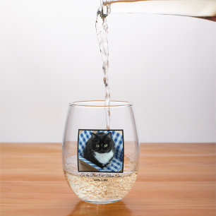 Best Cat Mom Ever Custom Photo and Text Stemless Wine Glass