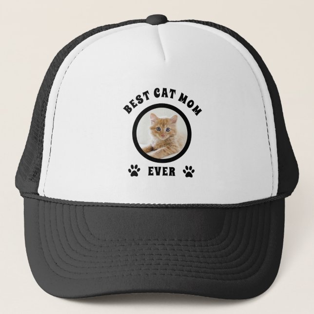 Best Cat Mom Ever Custom Photo Personalized Trucker Hat (Front)