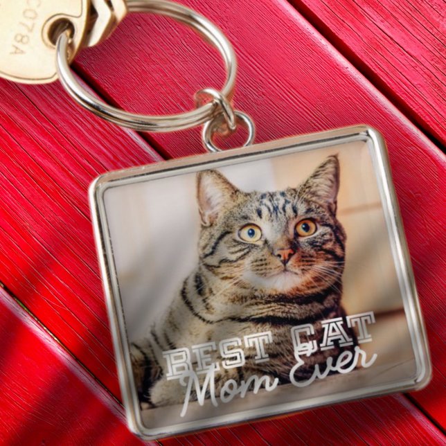Best Cat Mom Ever Modern Custom Pet Photo Key Ring (Creator Uploaded)