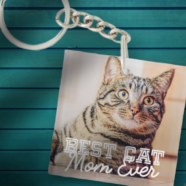 Best Cat Mom Ever Modern Custom Pet Photo Key Ring (Creator Uploaded)