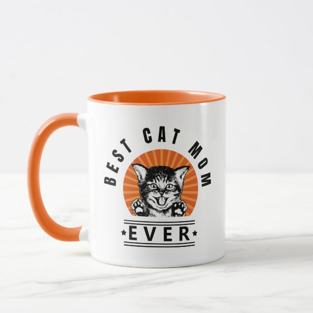 Best Cat Mom Ever Vintage Sunburst Mug (Left)