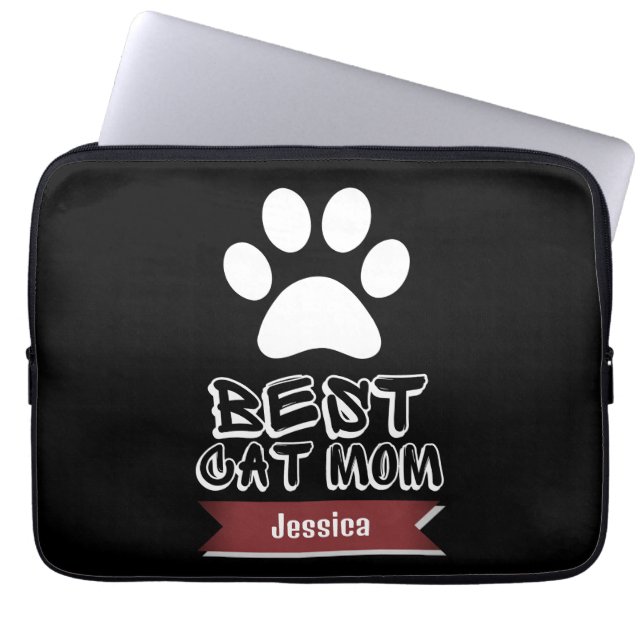 best cat mom, mommy mother mama personalize name laptop sleeve (Front)