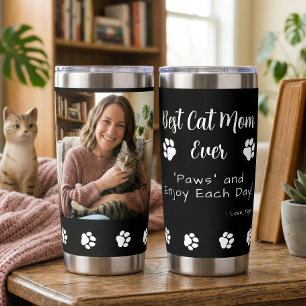Best Cat Mom Paws Pet Photo Black Coffee Insulated Tumbler