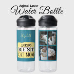 Best cat mum 4 photo name blue yellow water bottle<br><div class="desc">Looking for the perfect gift for the world’s best cat mum? This customisable water bottle is a pawsome choice! Featuring playful feline designs, it’s the ideal way for any animal lover to stay hydrated while showing off their kitty pride. Swap out the four photos with your favourite snapshots of her...</div>