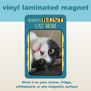 Best cat mum add photo blue yellow magnet