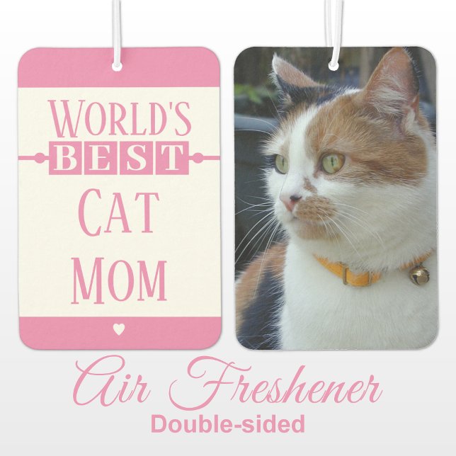 Best cat mum add photo pink car air freshener (Creator Uploaded)