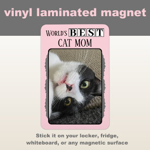 Best cat mum add photo pink grey magnet