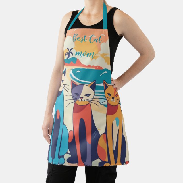 Best Cat Mum Apron - Tropical Beach Vacation Vibes (Insitu)
