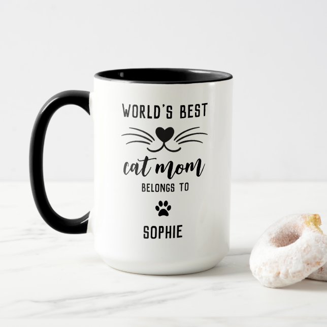 Best Cat Mum Belongs To Custom Name Cat Lover Mug (With Donut)