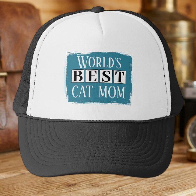 Best cat mum black blue trucker hat (Creator Uploaded)