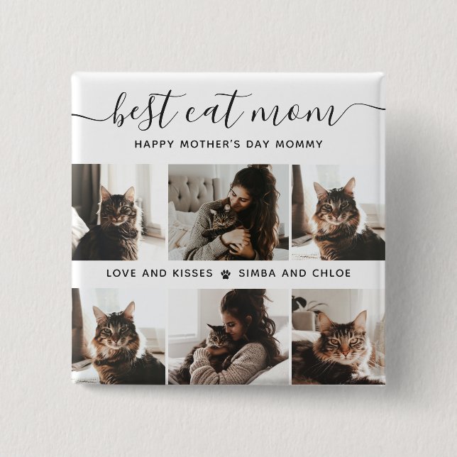 Best Cat Mum: Custom Mother's Day Cat Photo 15 Cm Square Badge (Front)