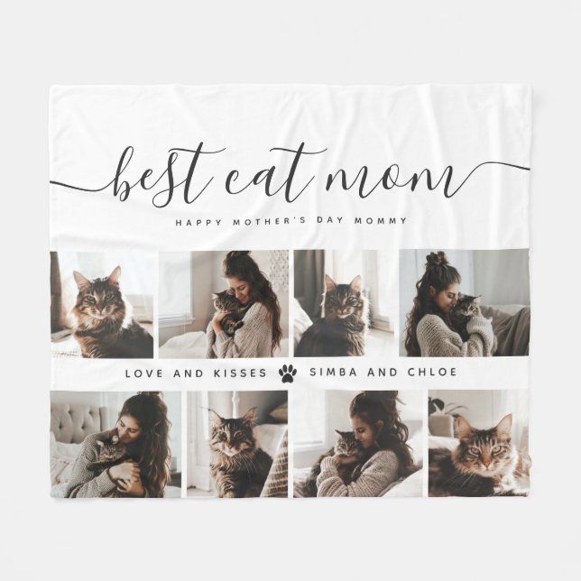 Best Cat Mum: Custom Mother's Day Cat Photo Fleece Blanket (Front (Horizontal))